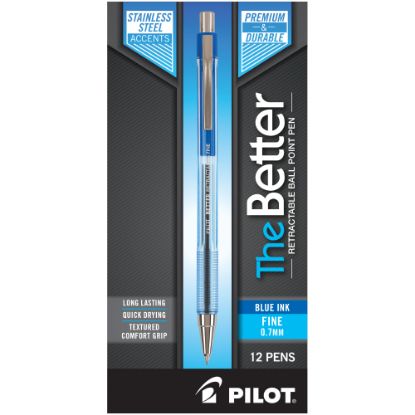 Picture of Pilot Better Retractable Ballpoint Pens, Fine Point, 0.7 mm, Translucent Blue Barrel, Blue Ink, Pack Of 12 Pens