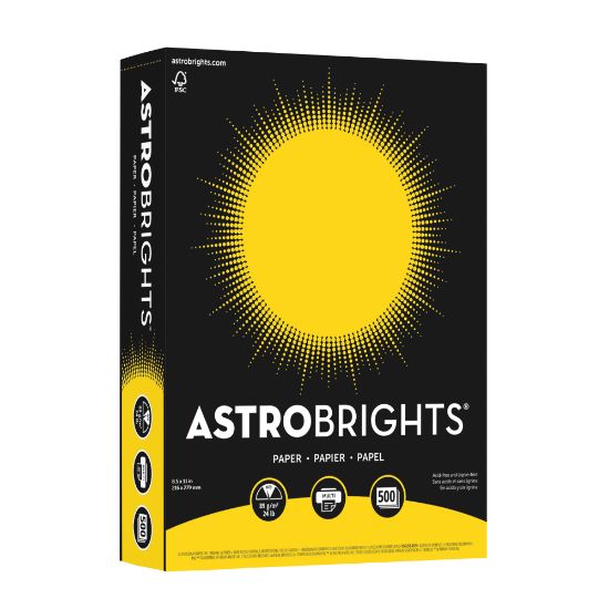 Picture of Astrobrights Color Multi-Use Printer & Copy Paper, 1 Ream, Solar Yellow, Letter (8.5in x 11in), 500 Sheets Per Ream, 24 Lb, 94 Brightness