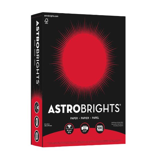 Picture of Astrobrights Color Multi-Use Printer & Copy Paper, 1 Ream, Re-Entry Red, Letter (8.5in x 11in), 500 Sheets Per Ream, 24 Lb, 94 Brightness