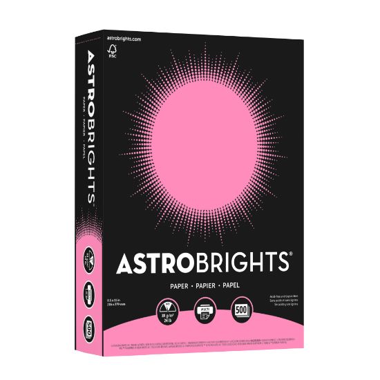 Picture of Astrobrights Color Multi-Use Printer & Copy Paper, 1 Ream, Pulsar Pink, Letter (8.5in x 11in), 500 Sheets Per Ream, 24 Lb, 94 Brightness