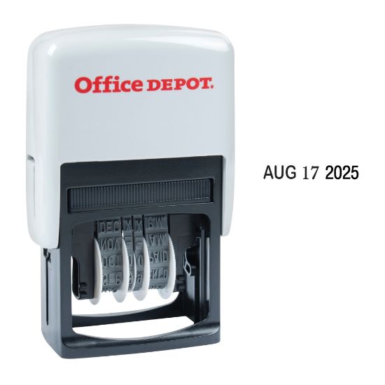 Picture of Office Depot Brand Date Line Dater Stamp Self-Inking with Extra Pad Date Line Dater  Stamp, 1in x 3/16in Impression, Black Ink