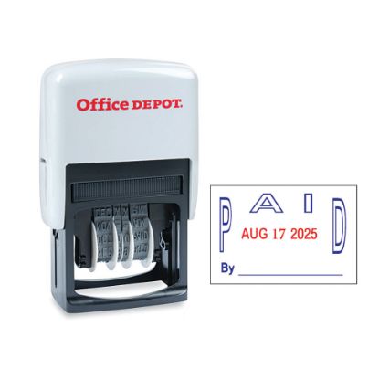 Picture of Office Depot Brand Date Paid Dater Stamp Self-Inking with Extra Pad Date Paid Dater  Stamp, 1in x 1-3/4in Impression, Red and Blue Ink