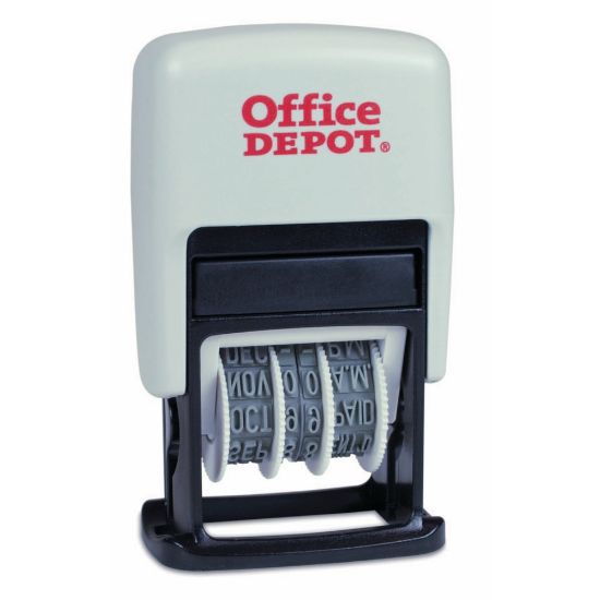 Picture of Office Depot Brand Date Message Stamp Dater Paid, Received, Faxed, Self-Inking 3-In-1  Micro Date Message Stamp Dater, 1-1/16in x 5/8in Impression, Red/Blue  Ink