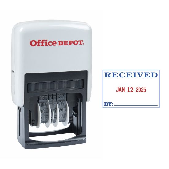 Picture of Office Depot Brand Received Date Stamp Dater, Self-Inking With Extra Pad, 1in x 1-3/4in Impression, Red And Black Ink