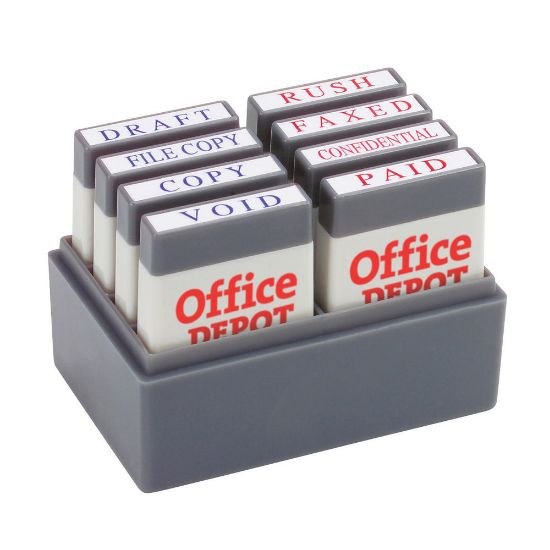 Picture of Office Depot Brand Mini Message Stamp Kit, 1in x 1/4in Impression, Blue/Red Ink