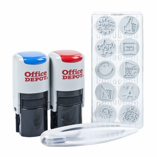 Picture of Office Depot Brand Self-Inking Kit, Teacher, Blue/Red