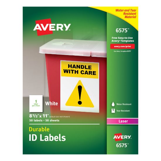 Picture of Avery Permanent Durable ID Labels With TrueBlock, 6575, 8 1/2in x 11in, White, Pack Of 50