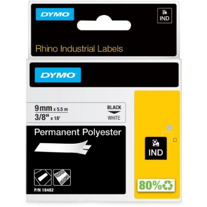 Picture of DYMO Rhino Permanent Poly Labels, DYM18482, Permanent Adhesive, 3/8inW x 18L, Direct Thermal, White, Polyester