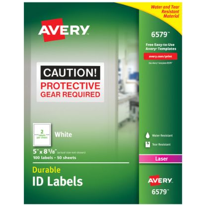 Picture of Avery Permanent Durable ID Labels With TrueBlock, 6579, Rectangle, 5in x 8-1/8in, White, Pack Of 100