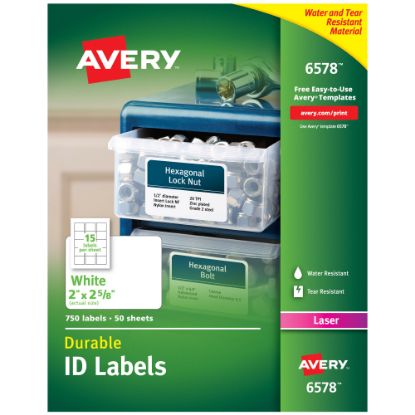 Picture of Avery Permanent Durable ID Labels With TrueBlock, 6578, Rectangle, 2in x 2-5/8in, White, Pack Of 750