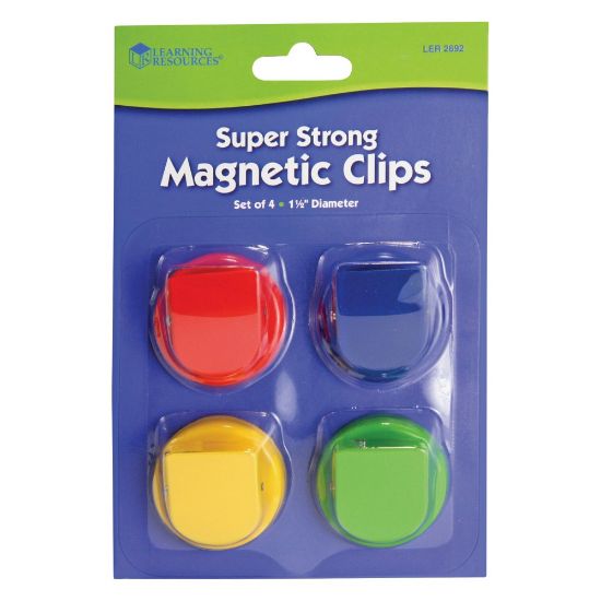 Picture of Learning Resources Super Strong Magnetic Clips Set - 1.5in Diameter - 50 Sheet Capacity - for Whiteboard, Folder - 4 / Pack - Assorted