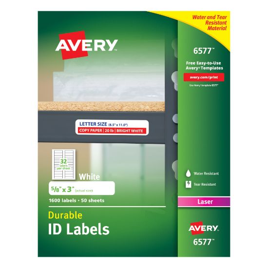 Picture of Avery Permanent Durable ID Labels With TrueBlock, 6577, 5/8in x 3in, White, Pack Of 1,600