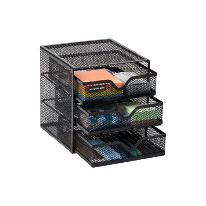 Picture of Mind Reader 3-Drawer Accessory Storage Desktop Organizer, 6-1/2inH x 6-1/2inW x 6-1/4inL, Black