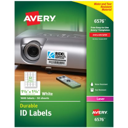 Picture of Avery Permanent Durable ID Labels With TrueBlock, 6576, 1 1/4in x 1 3/4in, White, Pack Of 1,600