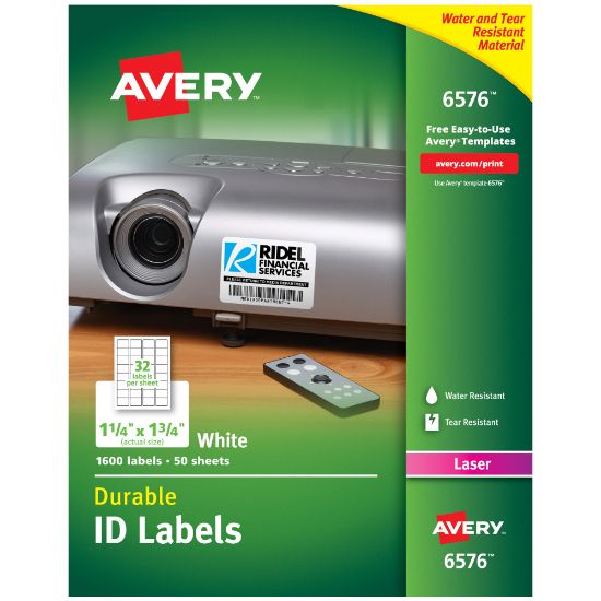 Picture of Avery Permanent Durable ID Labels With TrueBlock, 6576, 1 1/4in x 1 3/4in, White, Pack Of 1,600