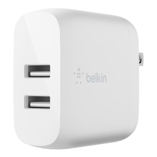 Picture of Belkin 24-Watt Dual Port USB-A Wall Charger With USB-A Lightning Cable, White