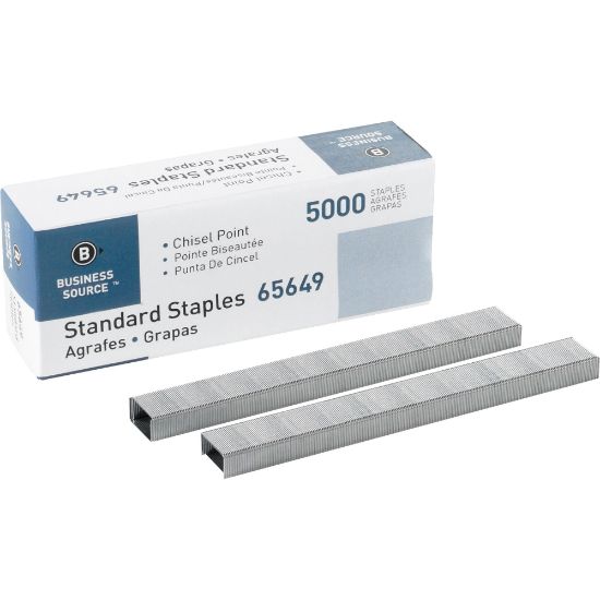 Picture of Business Source Standard Staples - 210 Per Strip - 1/4in Leg - 1/2in Crown - Holds 30 Sheet(s) - Chisel Point - Silver5000 / Box