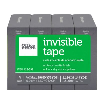 Picture of Office Depot Brand Invisible Tape, 3/4in x 1296in, Clear, Pack of 4 rolls