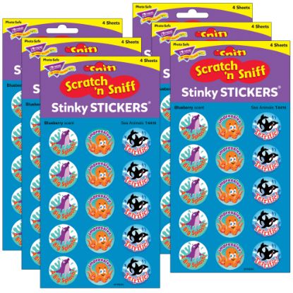 Picture of Trend Stinky Stickers, Sea Animals/Blueberry, 60 Stickers Per Pack, Set Of 6 Packs