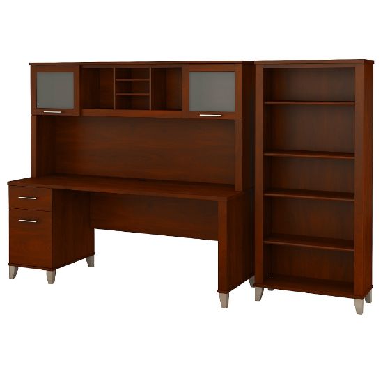 Picture of Bush Furniture Somerset 72inW Office Desk With Hutch And 5 Shelf Bookcase, Hansen Cherry, Standard Delivery