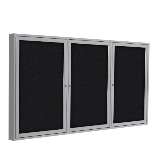 Picture of Ghent 3 Door Enclosed Fabric Bulletin Board, Satin Aluminum Frame, 48inH x 72inW, Black