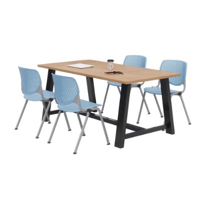 Picture of KFI Studios Midtown Table With 4 Stacking Chairs, Kensington Maple/Sky Blue