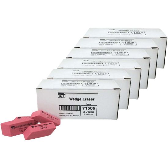 Picture of Charles Leonard Wedge Erasers, Pink, 2-5/8in x 1in, 36 Erasers Per Box, Pack Of 6 Boxes