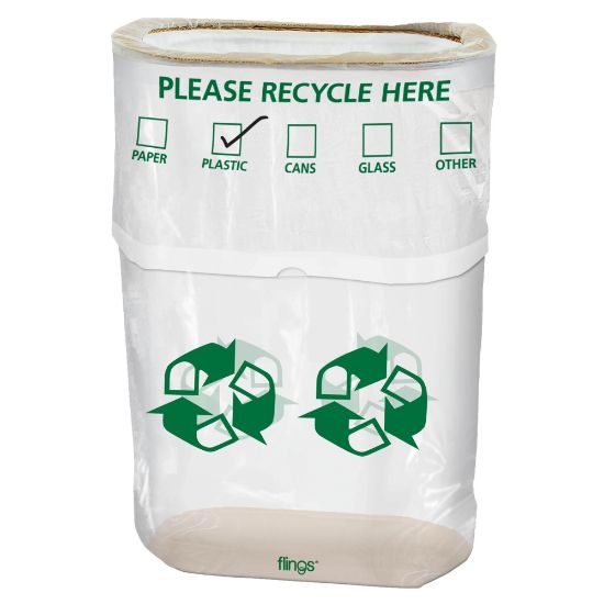 Picture of Amscan Pop-Up Trash Fling Plastic Recycling Bins, 13 Gallons, Green, Pack Of 3 Bins