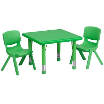 Picture of Flash Furniture Square Plastic Height-Adjustable Activity Table Set With 2 Chairs, 23-3/4in x 24in, Green