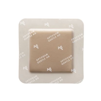 Picture of Optifoam Adhesive Gentle Border Dressings With Antimicrobial Protection, 6in x 6in, Tan, Box Of 10