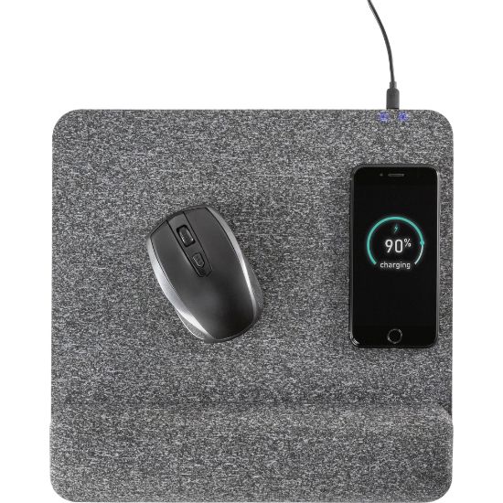 Picture of Allsop PowerTrack Plush Wireless Charging Mousepad, 11-13/16inL x 11-5/8inW x 1-7/8inD, Gray, ASP32304