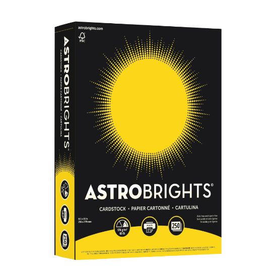 Picture of Astrobrights Color Card Stock, Solar Yellow, Letter (8.5in x 11in), 65 Lb, Pack Of 250