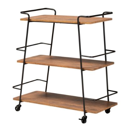 Picture of Baxton Studio Bernard 3-Tier Mobile Wine Bar Cart, 35-7/16in x 35in, Black/Walnut