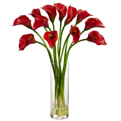 Picture of Nearly Natural Mini Calla Lily 20inH Plastic Silk Flower Arrangement With Vase, 20inH x 15inW x 15inD, Red