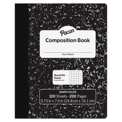 Picture of Pacon Composition Book, 7-1/2in x 9-7/8in, Quadrille Rule, 100 Sheets, Black/White