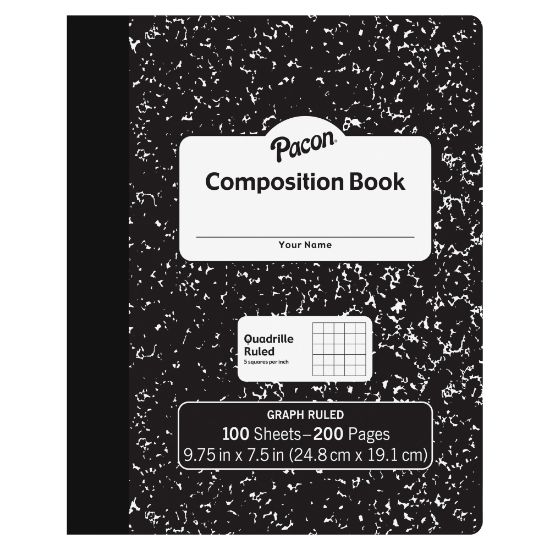 Picture of Pacon Composition Book, 7-1/2in x 9-7/8in, Quadrille Rule, 100 Sheets, Black/White