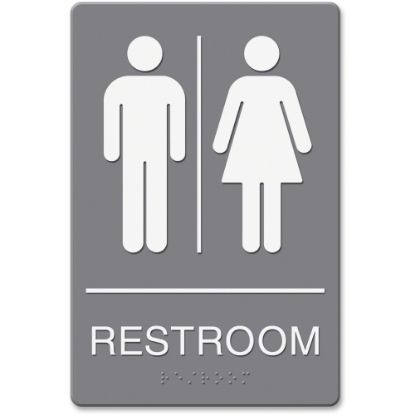 Picture of Headline Sign ADA Restroom Sign, 6in x 9in, Gray