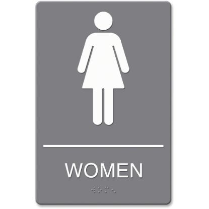 Picture of Headline Sign ADA Restroom Sign, Womens, 6in x 9in, Gray