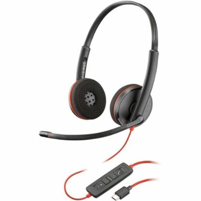 Picture of Plantronics Blackwire C3220 Dual-Ear Headset, Black/Red