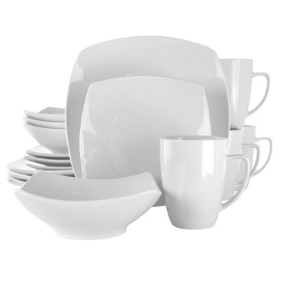 Picture of Elama Hayes 16-Piece Square Porcelain Dinnerware Set, White