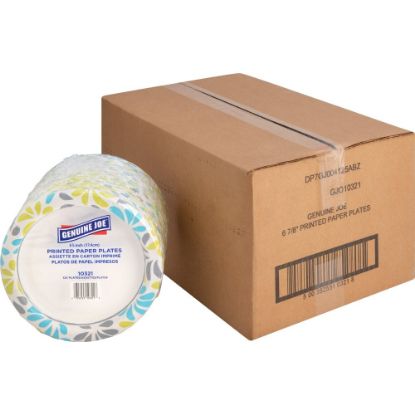 Picture of Genuine Joe Printed Paper Plates - 125 / Pack - Disposable - Assorted - 500 / Carton