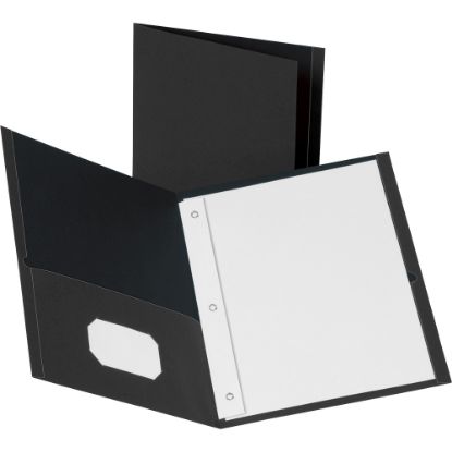 Picture of Business Source Leatherette Storage Pockets Fastener Folders, 8 1/2in x 11in, Letter Size, Black, Box Of 25 Folders