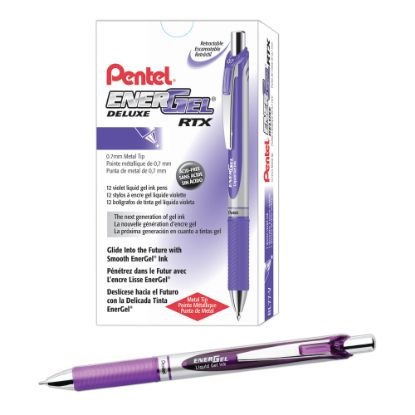 Picture of Pentel EnerGel Retractable Liquid Gel Pens, Medium Point, 0.7 mm, Silver Barrel, Violet Ink, Pack Of 12