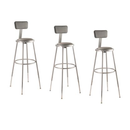 Picture of National Public Seating Adjustable Vinyl-Padded Stools With Backrest, 32in-39in, Gray seat/Grey Frame, Set of 3