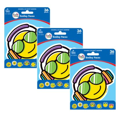 Picture of Carson Dellosa Education Cut-Outs, Kind Vibes Smiley Faces, 36 Cut-Outs Per Pack, Set Of 3 Packs