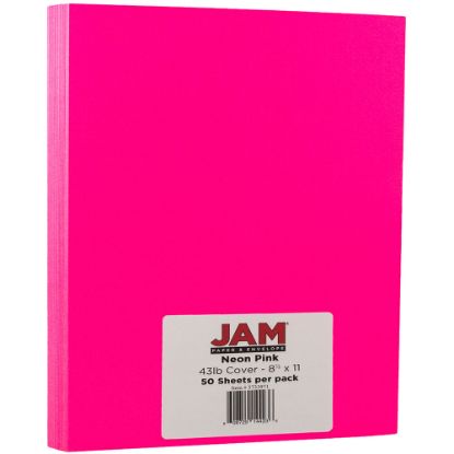 Picture of JAM Paper Card Stock, Neon Pink, Letter (8.5in x 11in), 43 Lb, Pack Of 50