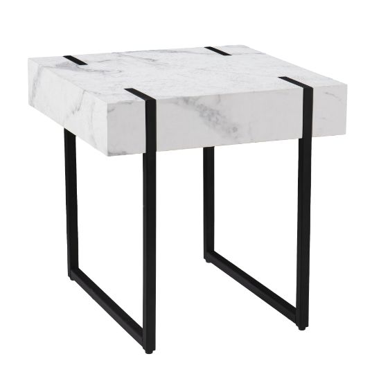 Picture of SEI Furniture Rangley Modern Faux Marble End Table, 19-3/4inH x 19-3/4inW x 19-3/4inD, Black/White