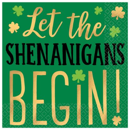 Picture of Amscan St. Patricks Day 2-Ply Beverage Napkins, 5in x 5in, Shenanigans, 16 Napkins Per Sleeve, Pack Of 4 Sleeves