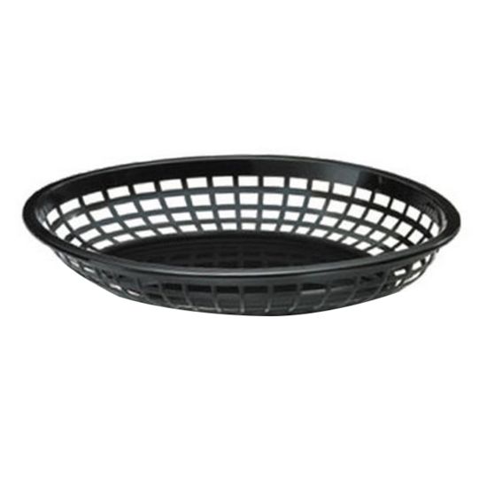 Picture of Tablecraft Oval Plastic Serving Baskets, 1-7/8inH x 8-7/8inW x 11-3/4inD, Black, Pack Of 12 Baskets