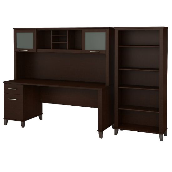 Picture of Bush Furniture Somerset 72inW Office Desk With Hutch And 5 Shelf Bookcase, Mocha Cherry, Standard Delivery